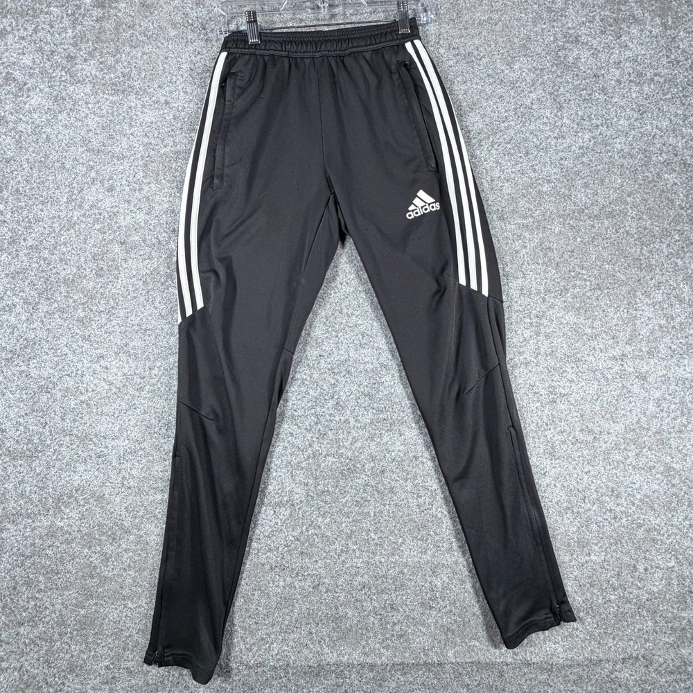 Adidas Climacool Track Pants Mens S Black 3 Stripes Ankle Zip Drawstring Waist